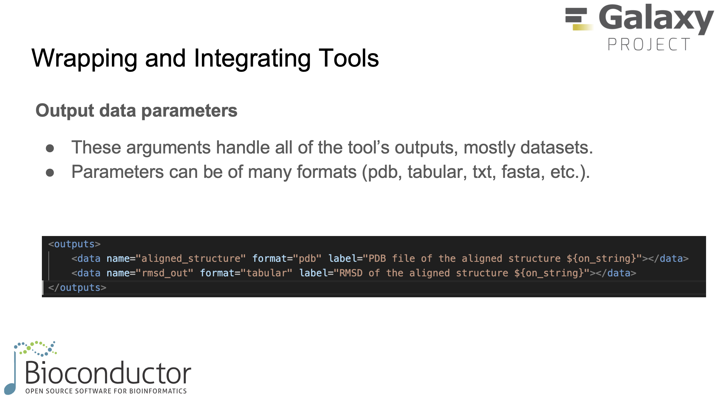 Defining output files and formats for result datasets.
