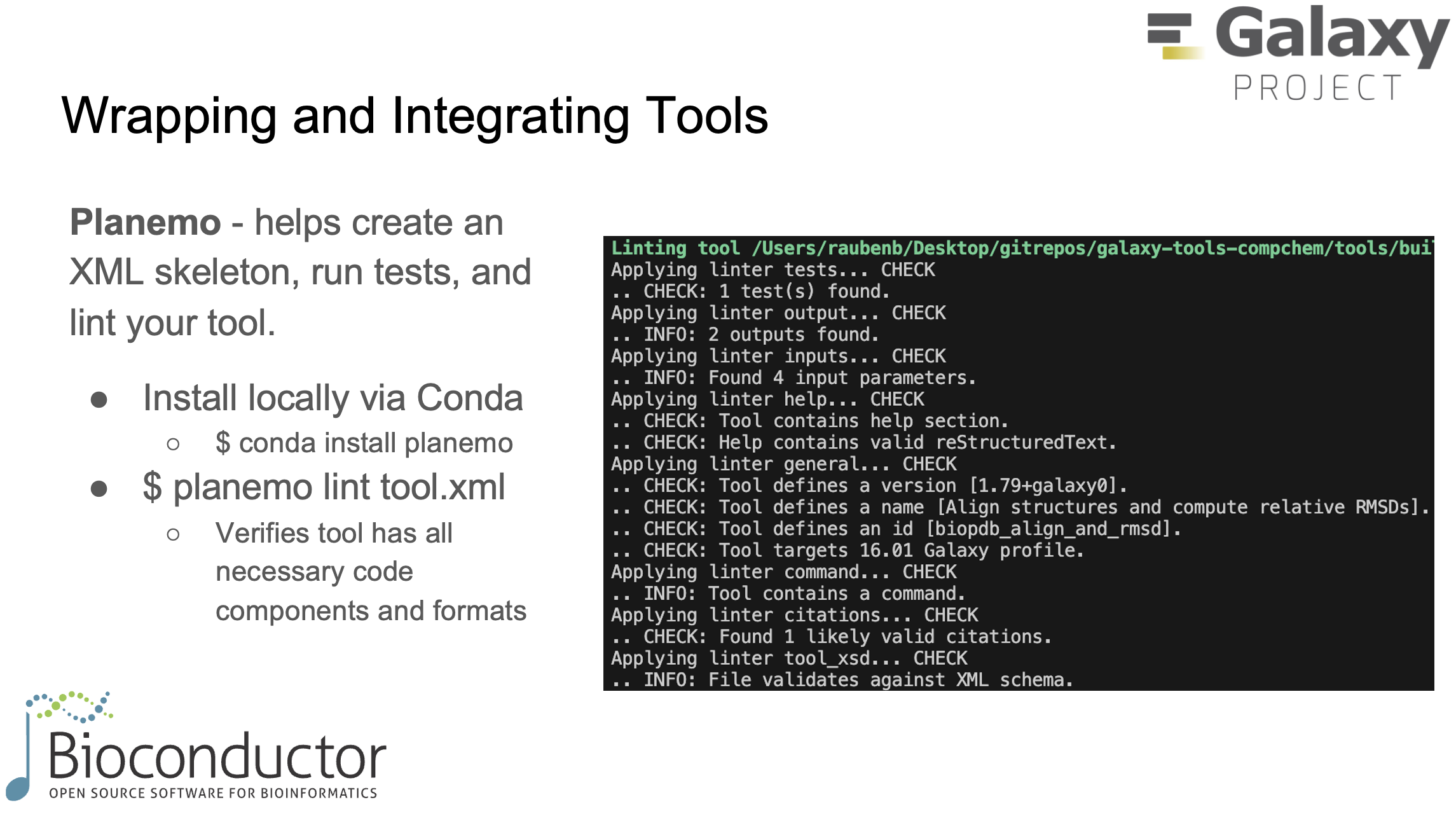Running Planemo lint on a Galaxy tool